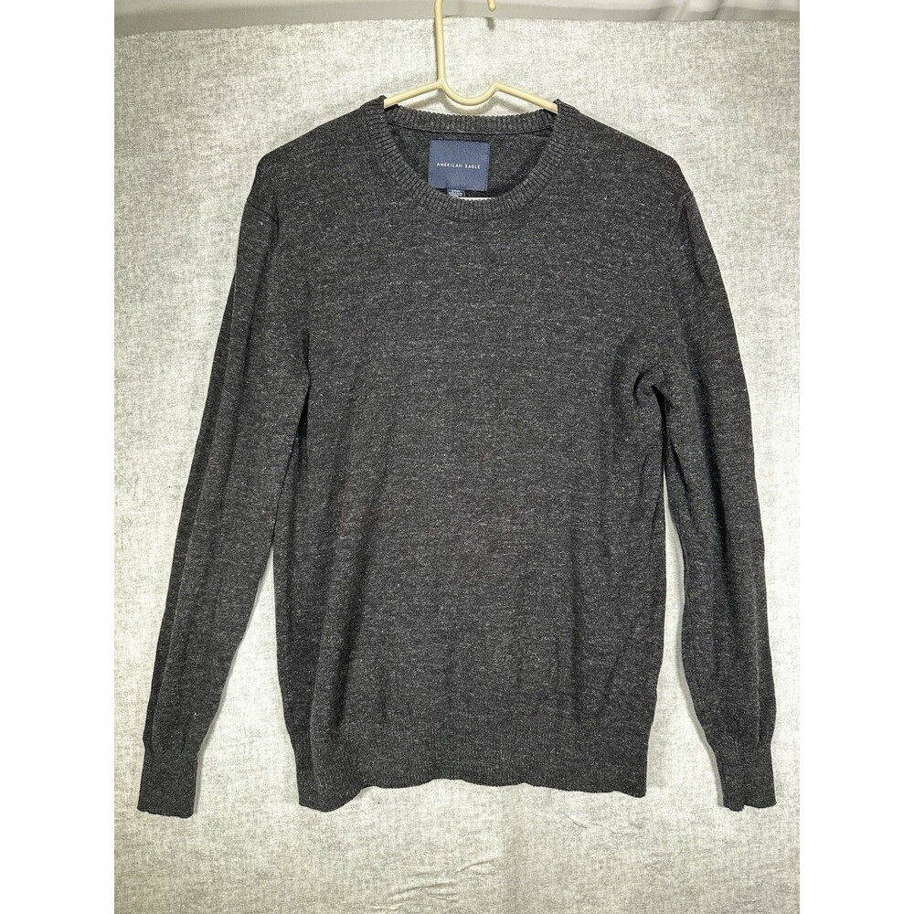 American Eagle Men's Heather Gray Cotton Long Sleeve Crewneck Sweater Size Small - Picture 1 of 6